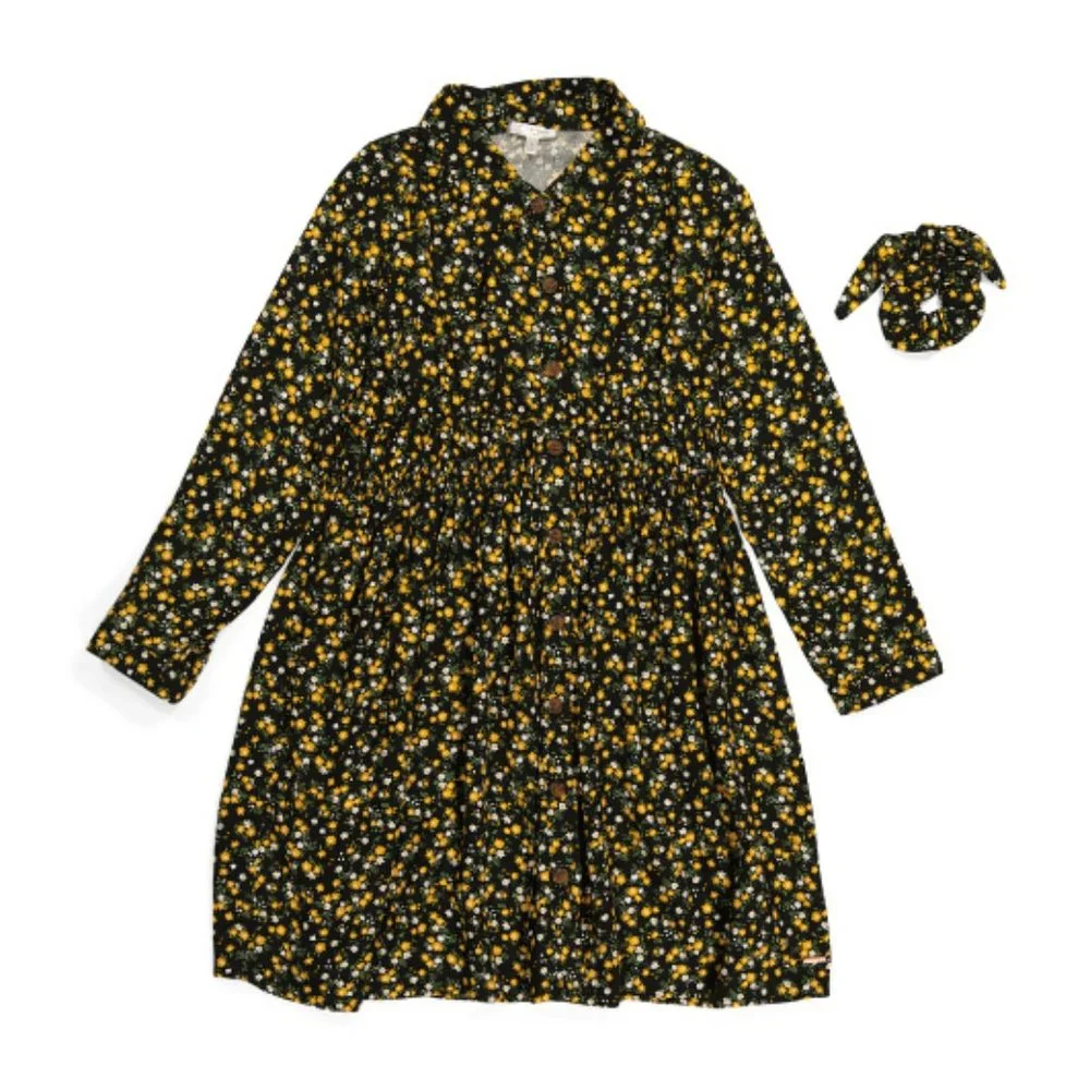 TAHARI Girls Printed Woven Dress With Scrunchie / NWT/ Size 6